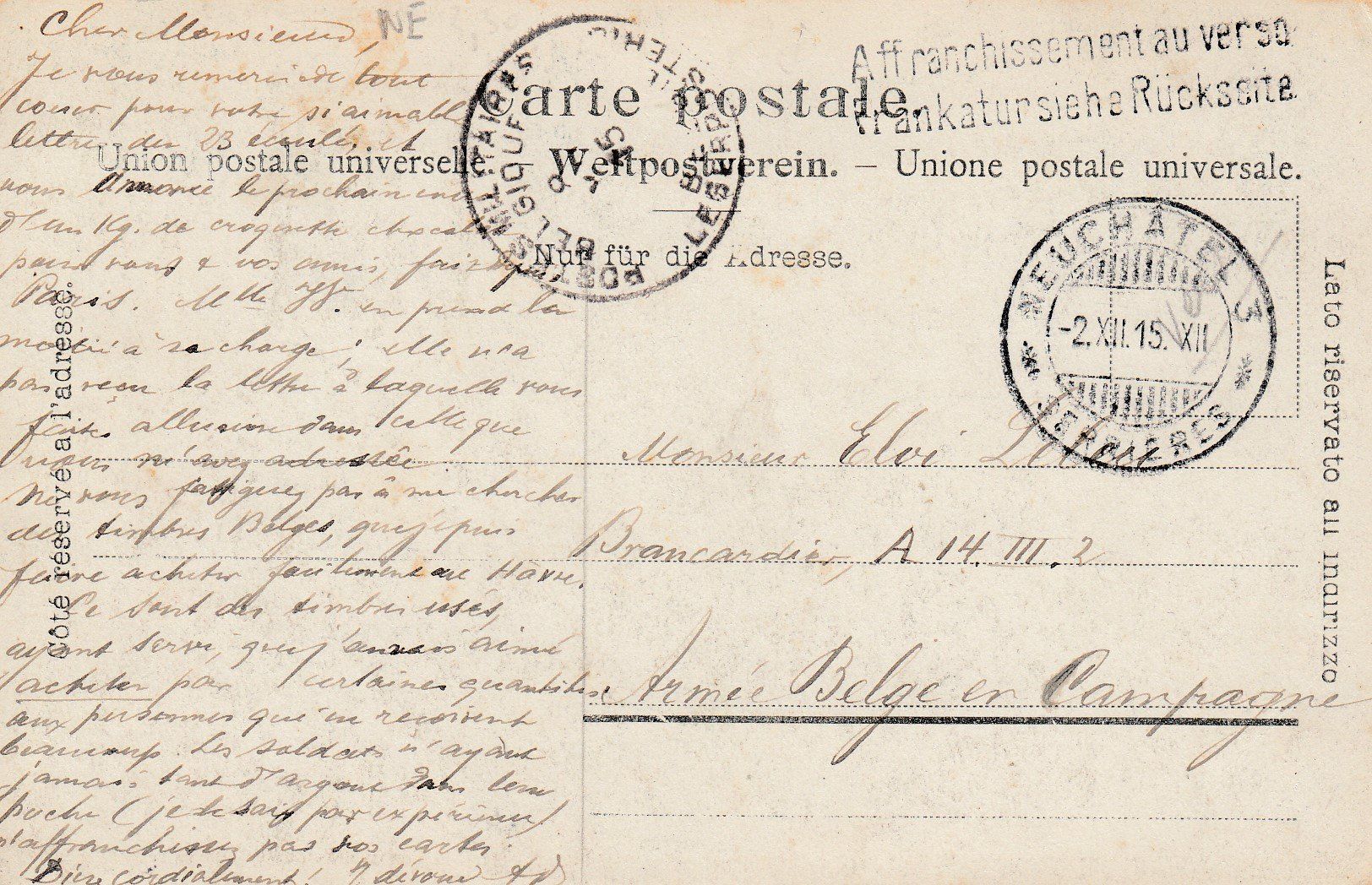 Cartoline postali: Valangin  NE       en 1915 – Usato da Brig venduto da Valcards54 1