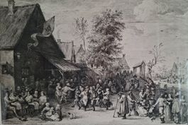Stich, Goldrahmen,  ca. 50x40 cm, Barockszene, D Teniers