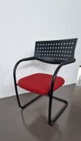 4 Stuhl Freischwinger, Rot & Schwarz, mit Armlehne