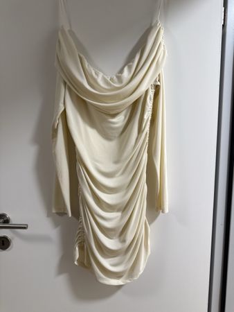 Elegantes, drapiertes Zara-Kleid in Creme - Grösse L, neu!