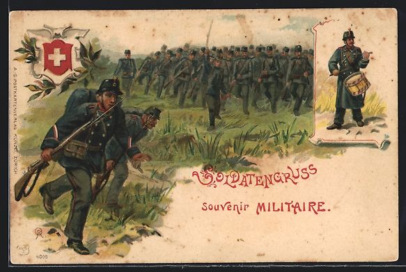 Foto, Lettere & Cartoline: Litho Soldatengruss, Schweizer Infanteri – Usato da Berlin venduto da bartko-reher