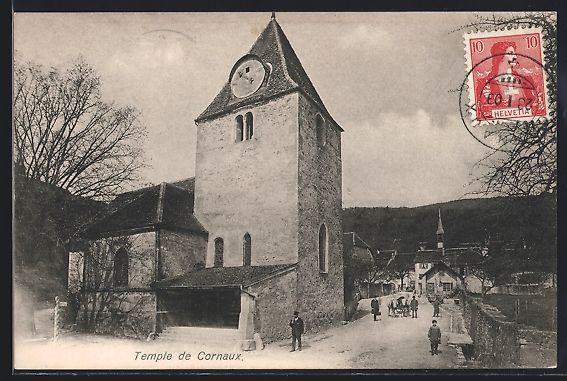 Cartes postales: AK Cornaux, Temple de Cornaux, 1909 – D'occasion à Berlin par bartko-reher