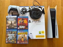 PS5 Disc + manette + 4 jeux + boîte d'origine 