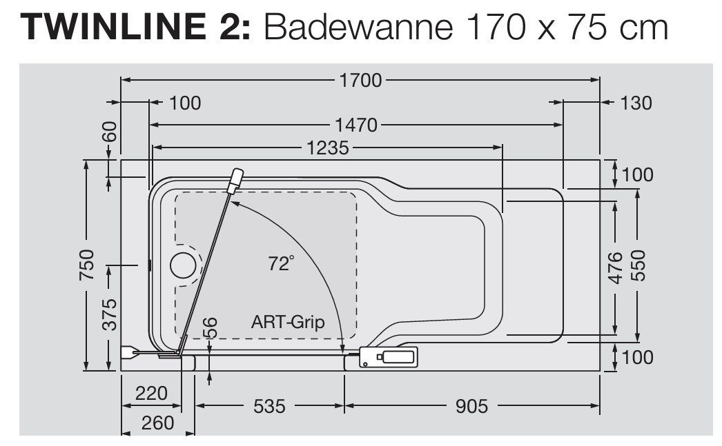 Artweger Vasche da bagno: 118 Duschbadewanne Artweger Twinline 2, 170x75cm – Nuovo (secondo la descrizione) da Derendingen venduto da Meisterstuecke 3