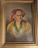 Gemälde Frau mit rotem Kopftuch guter Zustand ca 1900