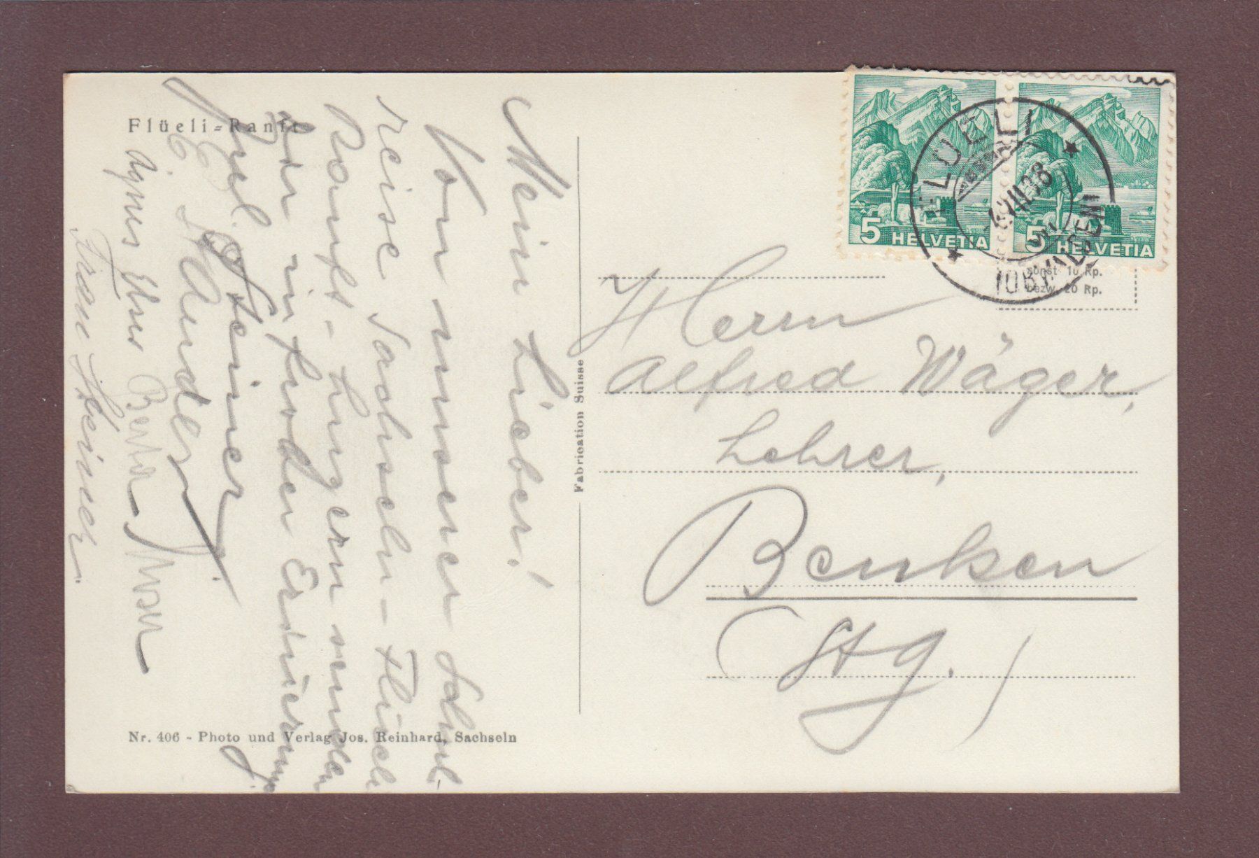 Cartoline postali: FLÜELI-RANFT - 1938 – Usato da Pully venduto da nicecards 1