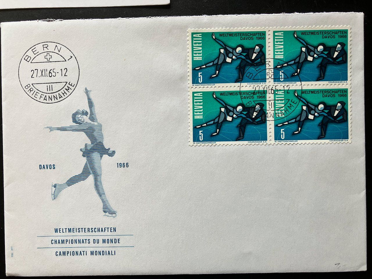 Tutti i francobolli: WM Eiskunstlauf Davos 1966 - 3 Belege – Usato da Nesslau venduto da zueri6 3