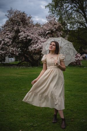 Romantic Spring Dress, Cottagecore Beige S