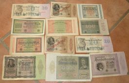 12 deutsches Reichsnoten / Antike Banknoten Deutschland