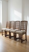 4 chaises anciennes bois sculpté, assise tapisserie florale