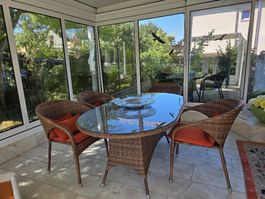Hunn Wintergarten- /Gartenmöbel-Set mit Glastisch & 6 Stühle