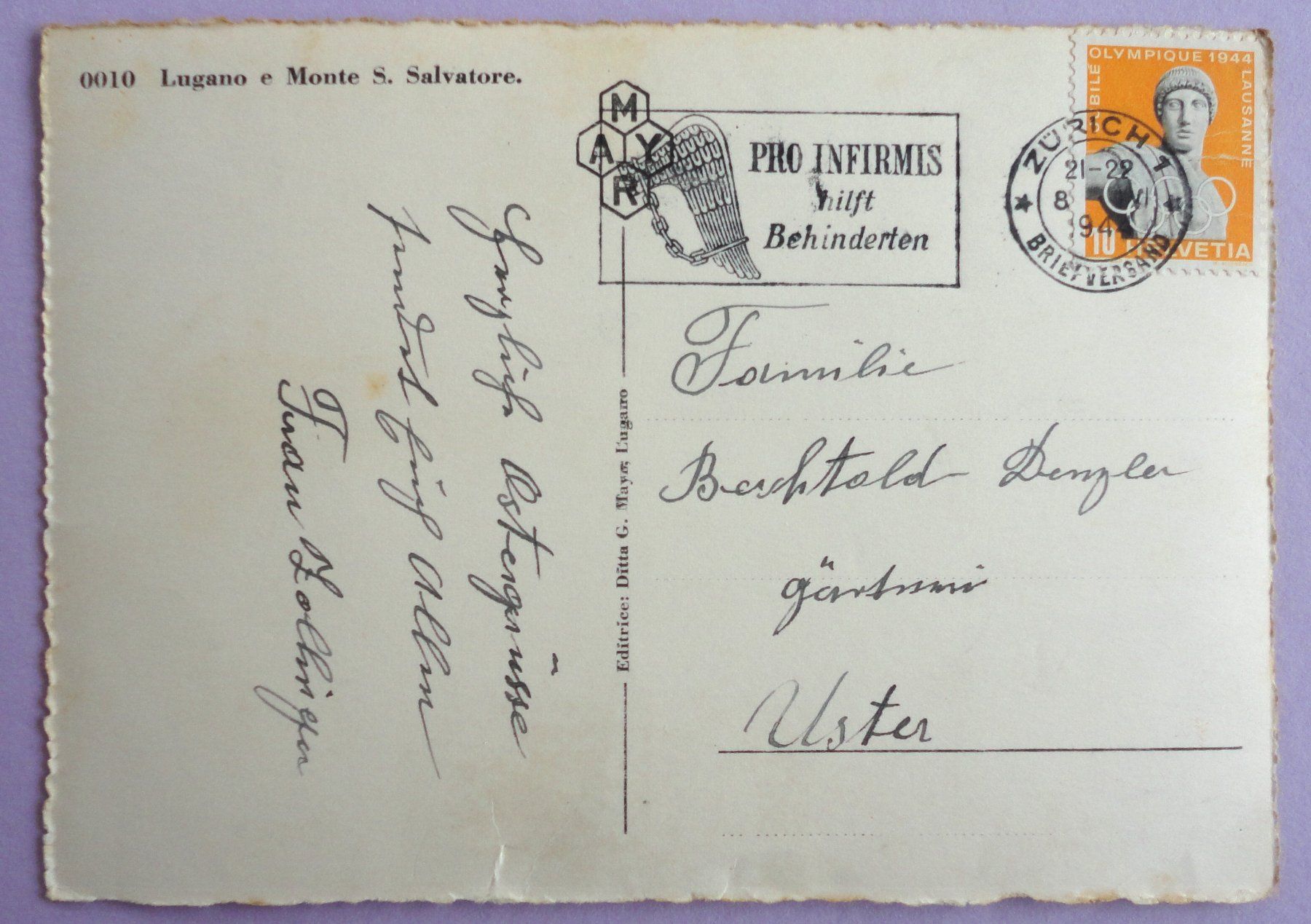 Ansichtskarten: Lugano e Monte S. Salvatore – Gebraucht aus Fétigny von Billy2miny 1