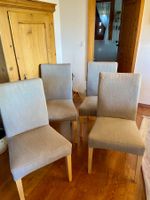 Esszimmerstühle 4er Set Stoff beige Holzfüsse guter Zustand