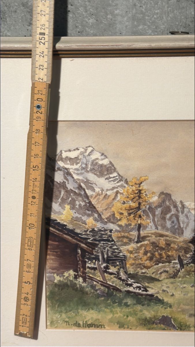 Gemälde: Framed Alpine Landscape Painting, Signed – Gebraucht aus Lausanne von artnouveau04 3