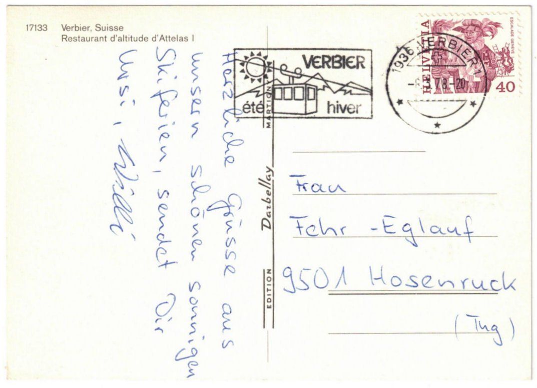 Cartoline postali: Verbier - Luftseilbahn Attelas – Usato da Binningen venduto da Mountainrider 1