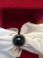 Bague pierre dorée bleue avec monture argentée taille 54