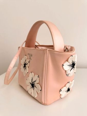 Prada 2013 Pink Silk Satin Flower Bucket Crossbody bag