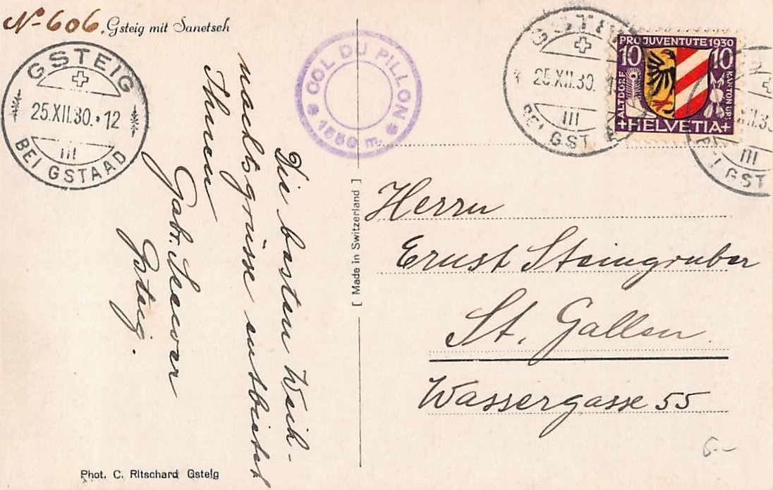 Cartoline postali: GRUSS aus GSTEIG 1930 (2) – Usato da Winterthur venduto da SchatzchischtliWinti 1