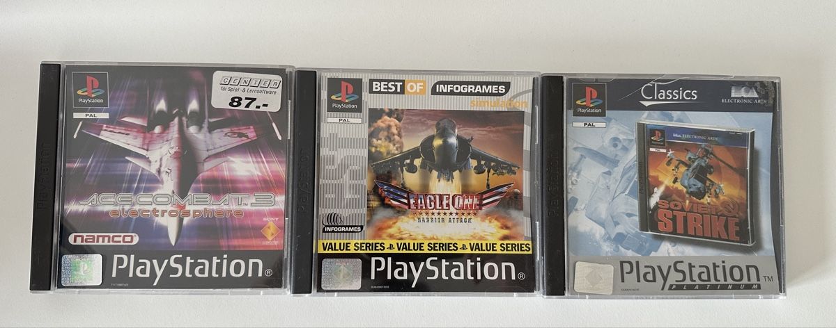 Giochi: PlayStation 1 Spiele: Ace Combat 3, Eagle One, Soviet Strike – Usato da Oberengstringen venduto da sasej