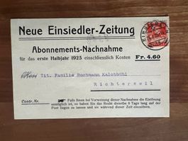 CH  Nachnahme Neue Einsiedler Zeitlung  1925  (V961)