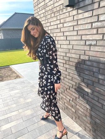 The Kooples schwarzes Midikleid mit Blumenprint, Gr. 3-38