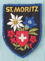 Vintage Badge Wappen St. Moritz Blumen ST. GALLER STICKEREI
