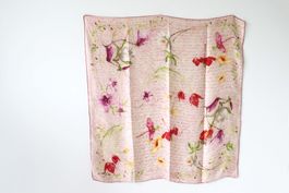 romantisches Seidentuch - Foulard/Carre mit Blumen und Prosa