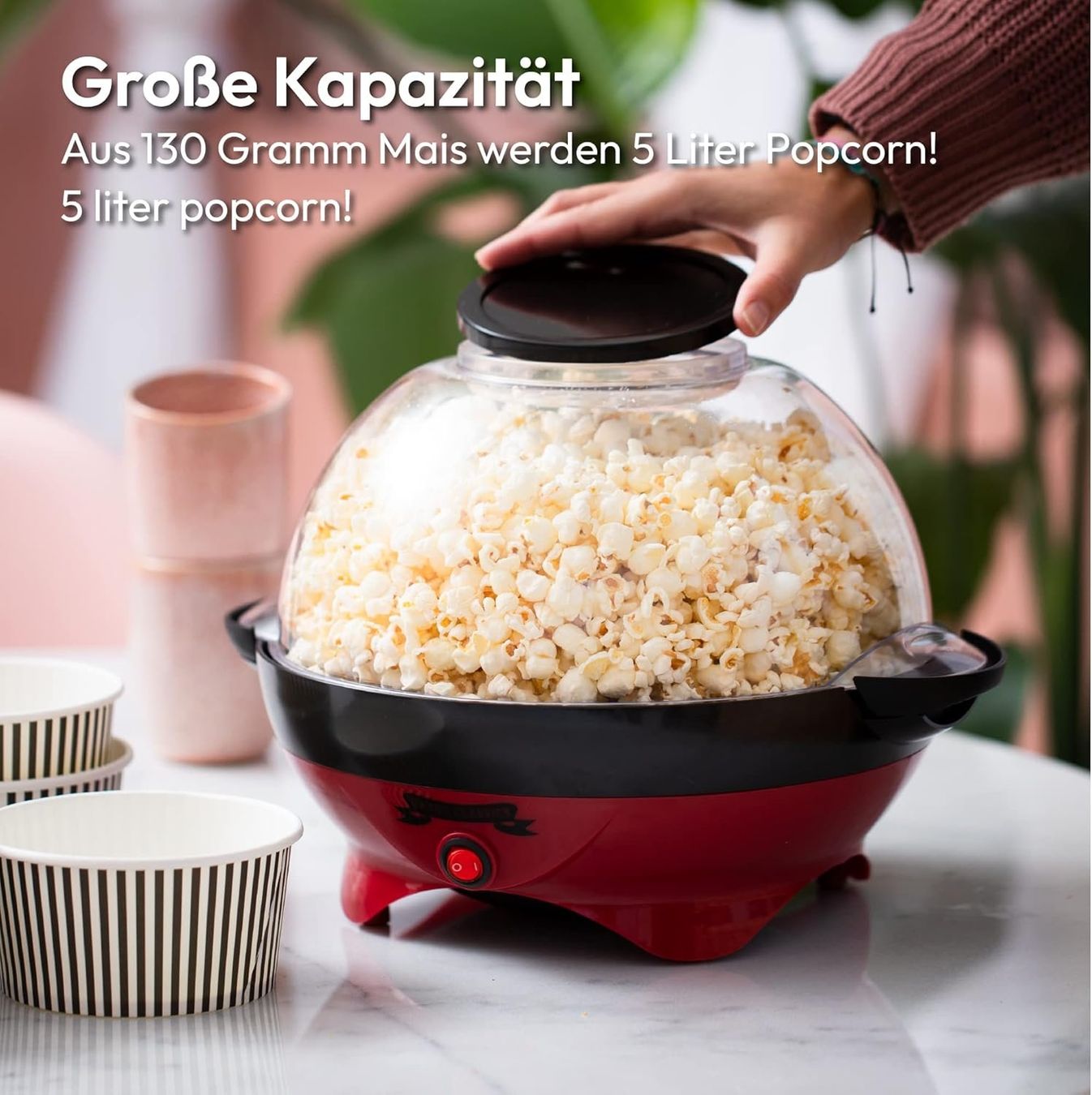 Elettrodomestici da cucina: Popcorn Maschine Retro 5L Popcorn Maker 800W Rot Gross – Nuovo e nell'imballaggio originale da Schaffhausen venduto da AllesMussRaus90 4