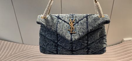 Saint Laurent Puffer Small Schultertasche aus Denim Neu 