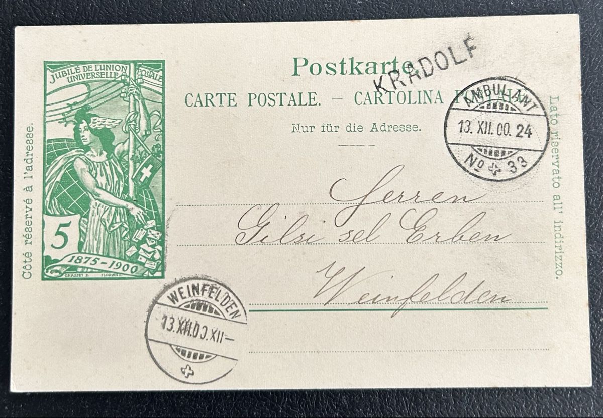 Alle Briefmarken: UPU Postkarte Einzeiler Kradolf  – Gebraucht aus Horw von Tellbub