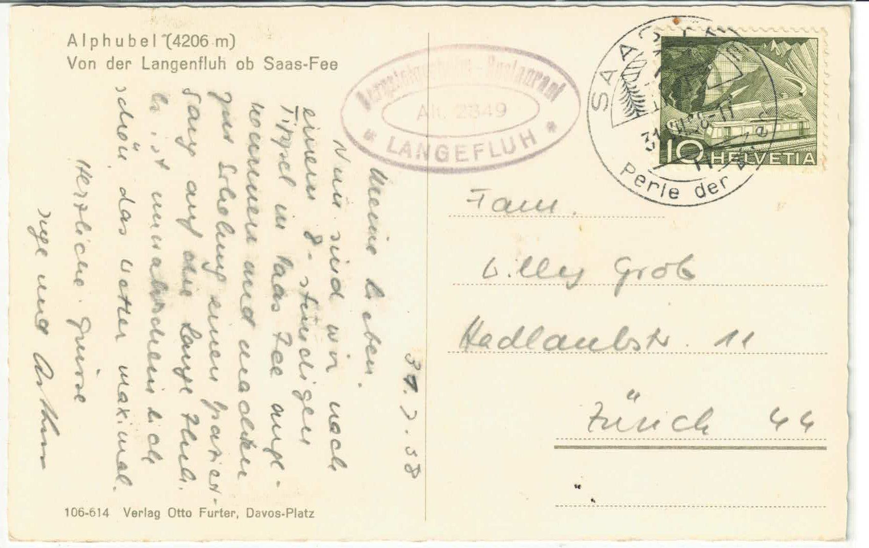 Cartoline postali: Alphubel - Von der Langefluh ob Saas-Fee – Usato da Ettingen venduto da Kartenplanet 1
