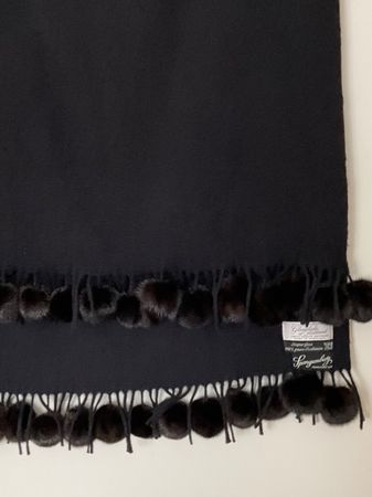 Luxus 100% Kaschmir Schal Stola mit Nerz schwarz Scotland