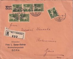 6-Fach Frankatur Tellknabe Nr.157 auf Brief von BERN n.GAIS