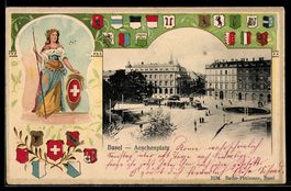 Präge-AK Basel, Aeschenplatz mit Strassenbahn, Passepartout 