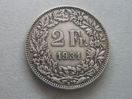 2 Fr.  1931  nur  0,50 Mio.  -  ungereinigt  -