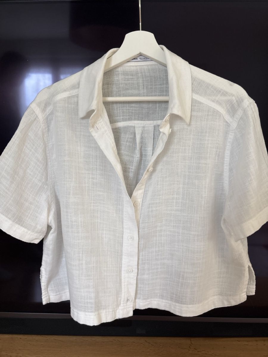 Bershka Camicette: Camicetta bianca corta in lino da donna, taglia M, perfetta  – Usato da Birsfelden venduto da lombardiA 2