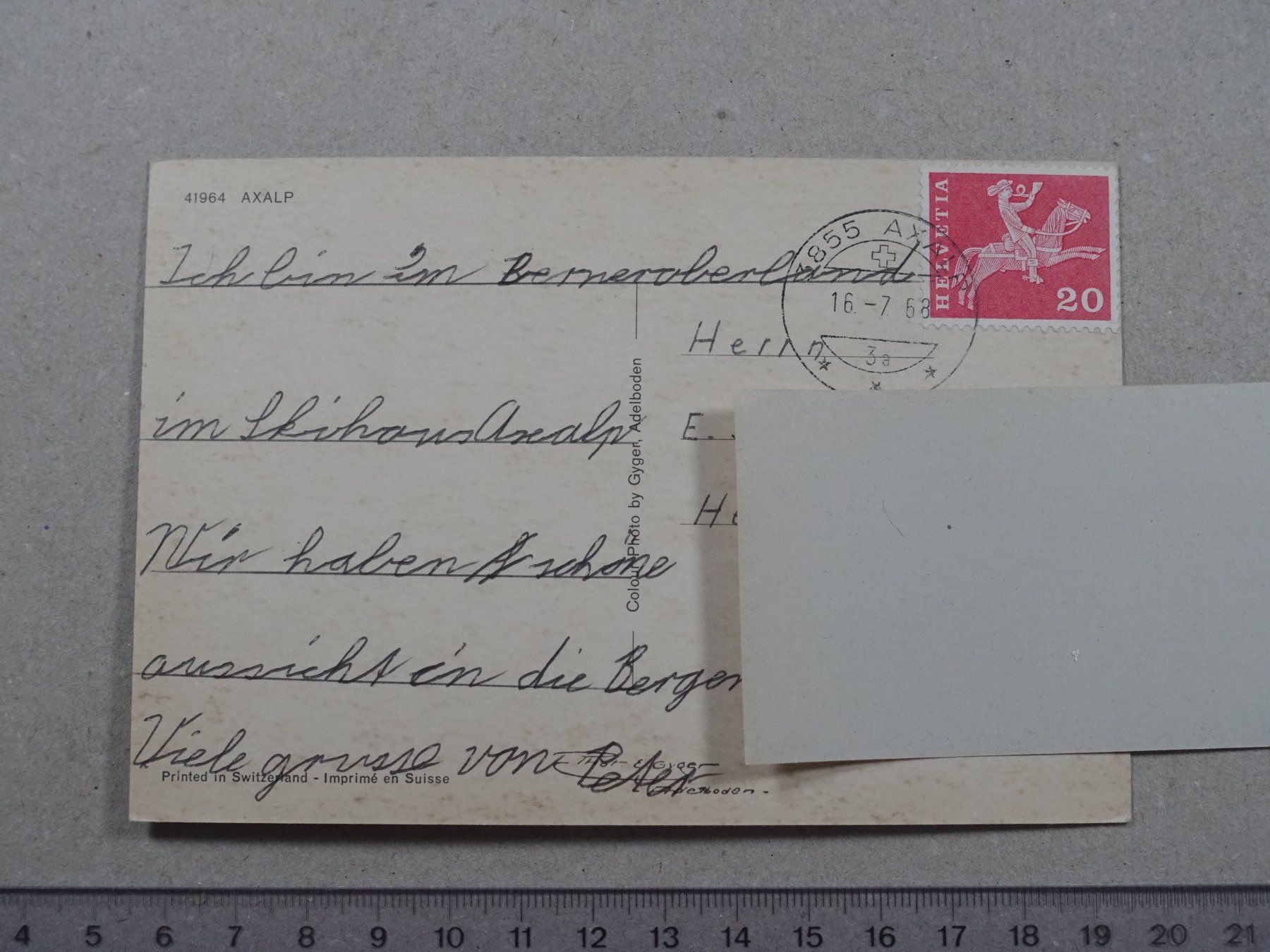 Ansichtskarten: Axalp, 1968 – Gebraucht aus Lenzburg von fh1 1