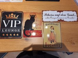 4 Blechschilder Set Chat Noir VIP Lounge guter Zustand