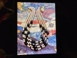 Elegante Vintage-Halskette mit Perlen und Onyx-Steinen!