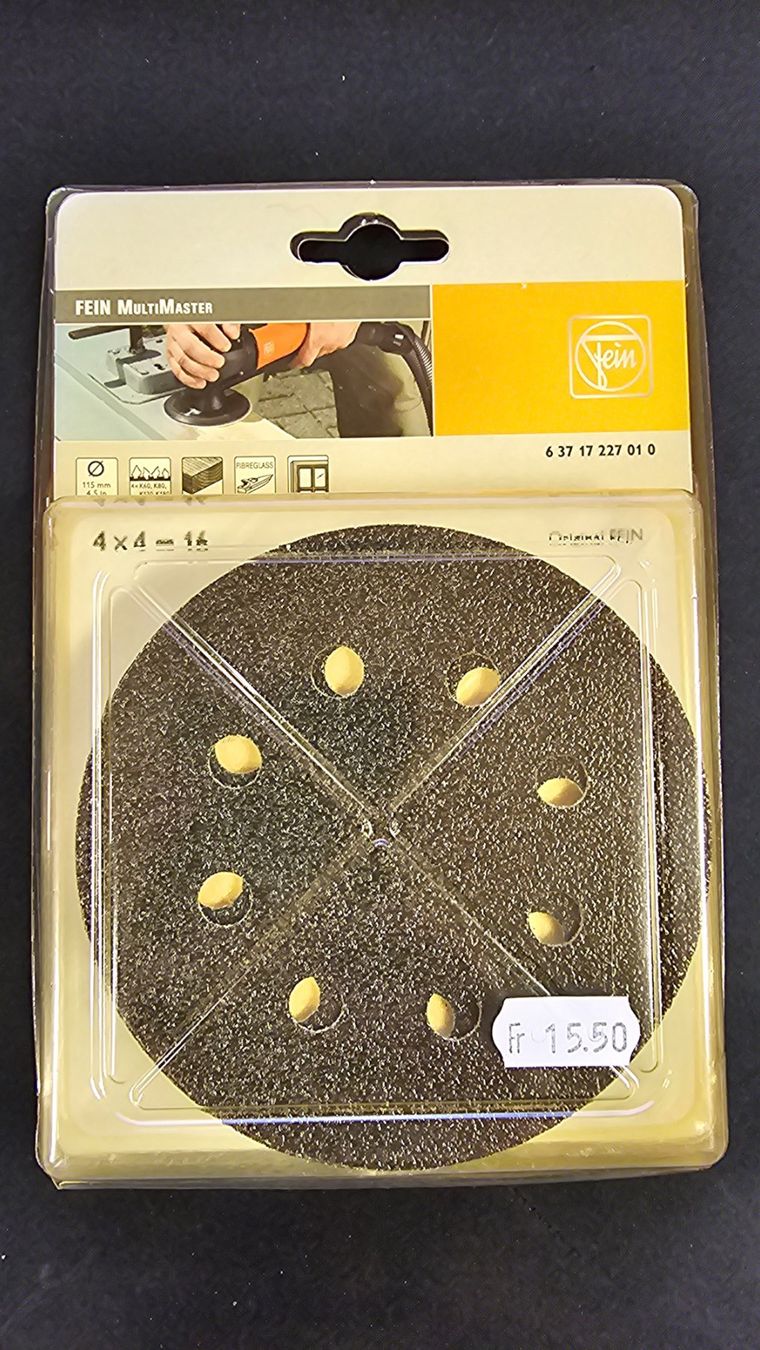 Fein Smerigliatrici & Lucidatrici: FEIN Klett Schleifblatt Sortiment Ø 115 mm ab Fr. 1.- – Nuovo e nell'imballaggio originale da Koppigen venduto da Bracher_Mail-House