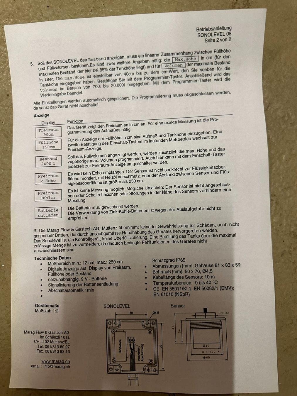 Misurare: Füllstandsanzeige elektronisch – Nuovo e nell'imballaggio originale da Uetikon am See venduto da Ritteren 2