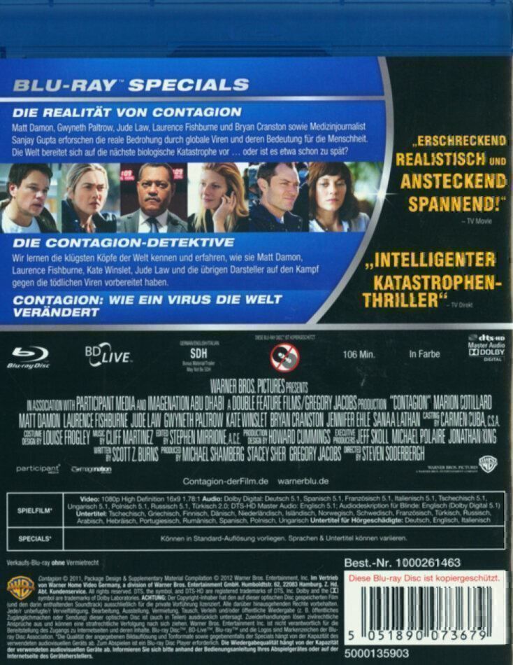Tutti i DVDs: Contagion (2011) Soderbergh/Paltrow/Cotillard/Damon/Jude Law – Usato da Volketswil venduto da cinephilia 1