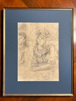 Henri Fehr (1890-1974): Femme assise au Café (Fusain/Kohle)