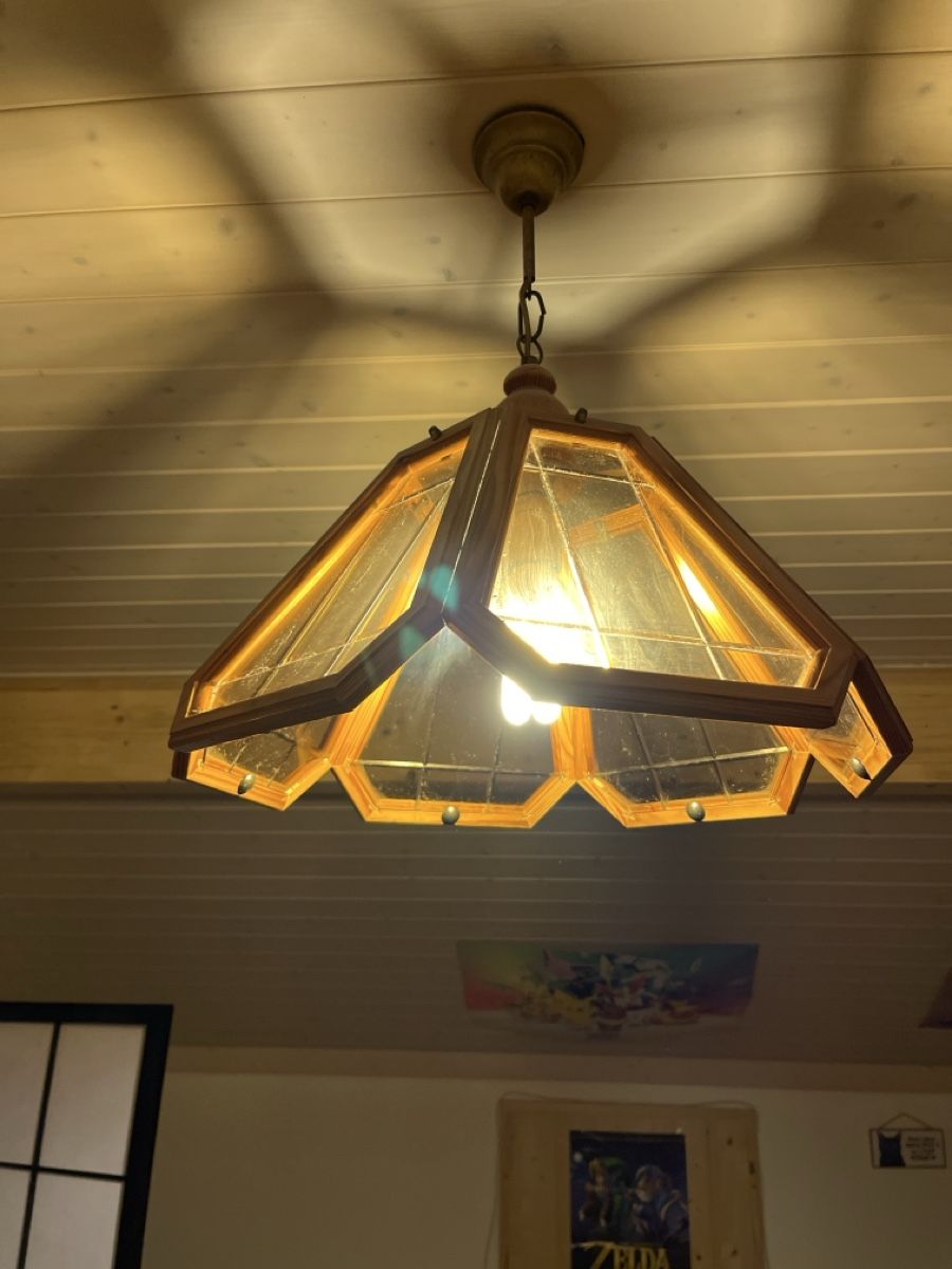 Lampade: Lampe suspendue en bois et verre – Usato da Alle venduto da LeCoucou