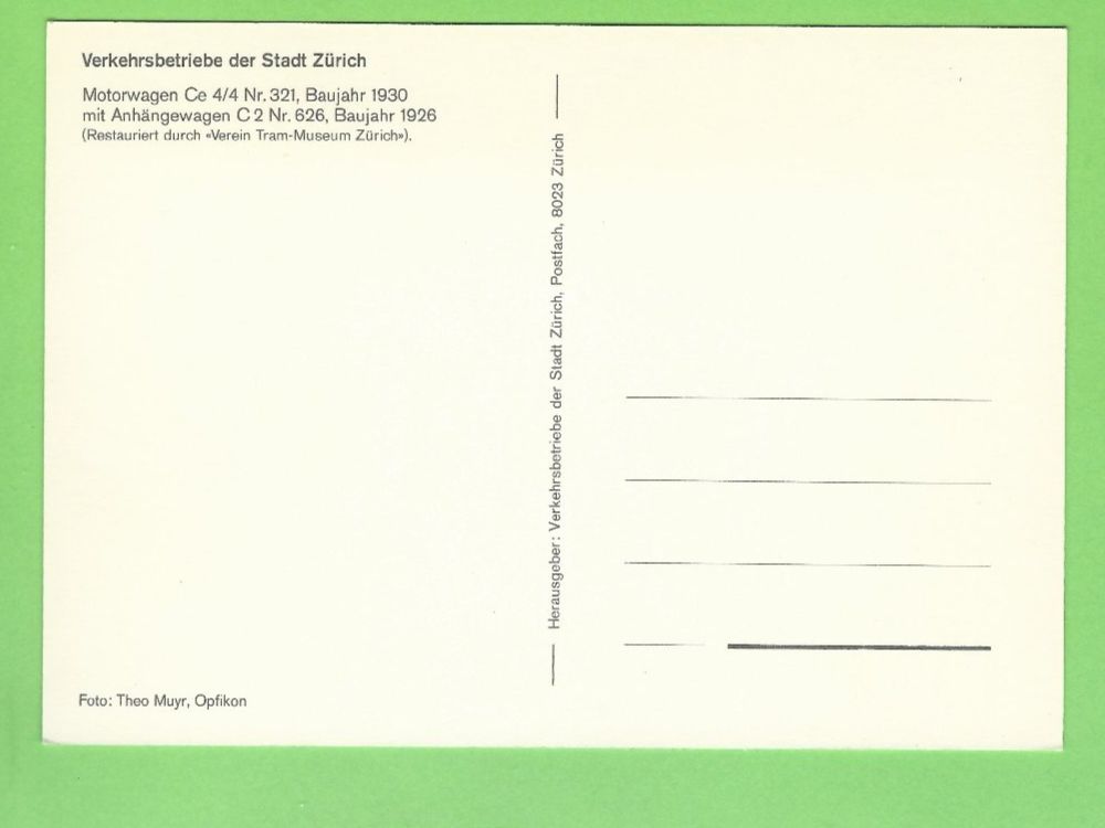 Cartoline postali: VBZ Zürich Tram – Usato da Zürich venduto da t24_de 1