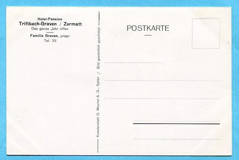 Cartoline postali: Zermatt - Hotel - Pension Triftbach-Graven – Nuovo (secondo la descrizione) da Opfikon venduto da Prophila 1