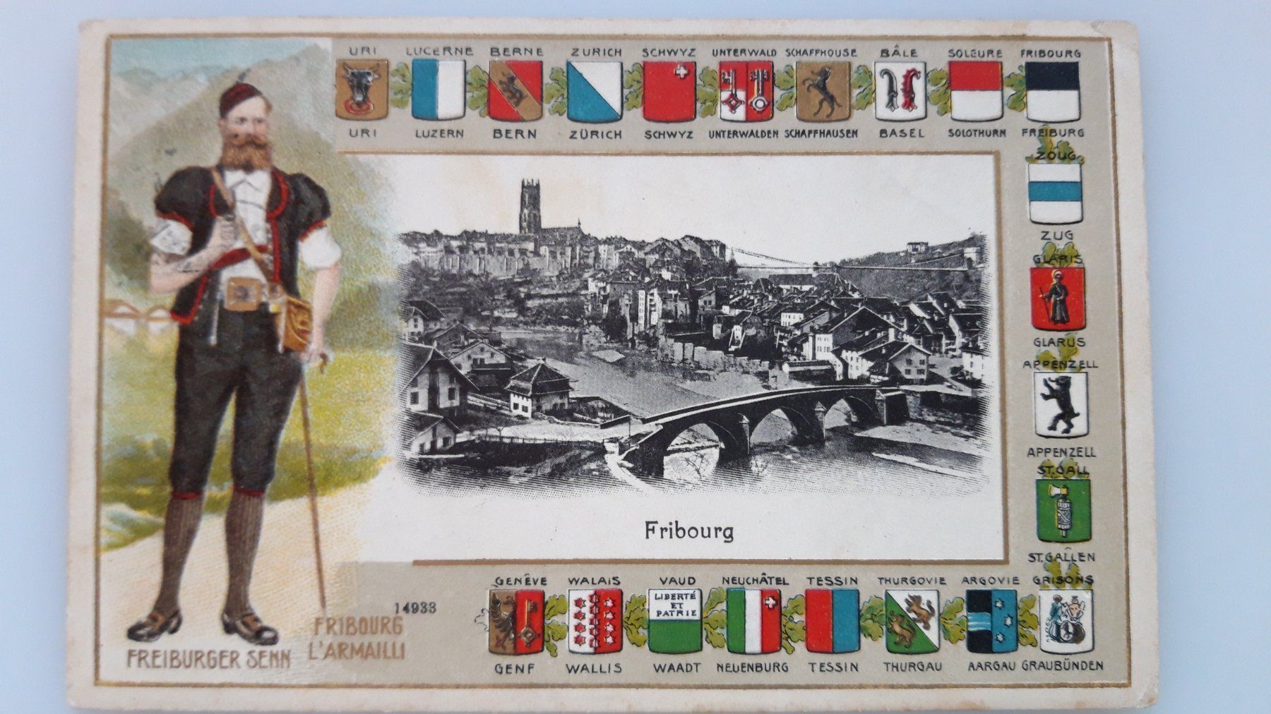 Cartoline postali: Fribourg Prägekarte 1911 – Usato da Sargans venduto da nicsam1815
