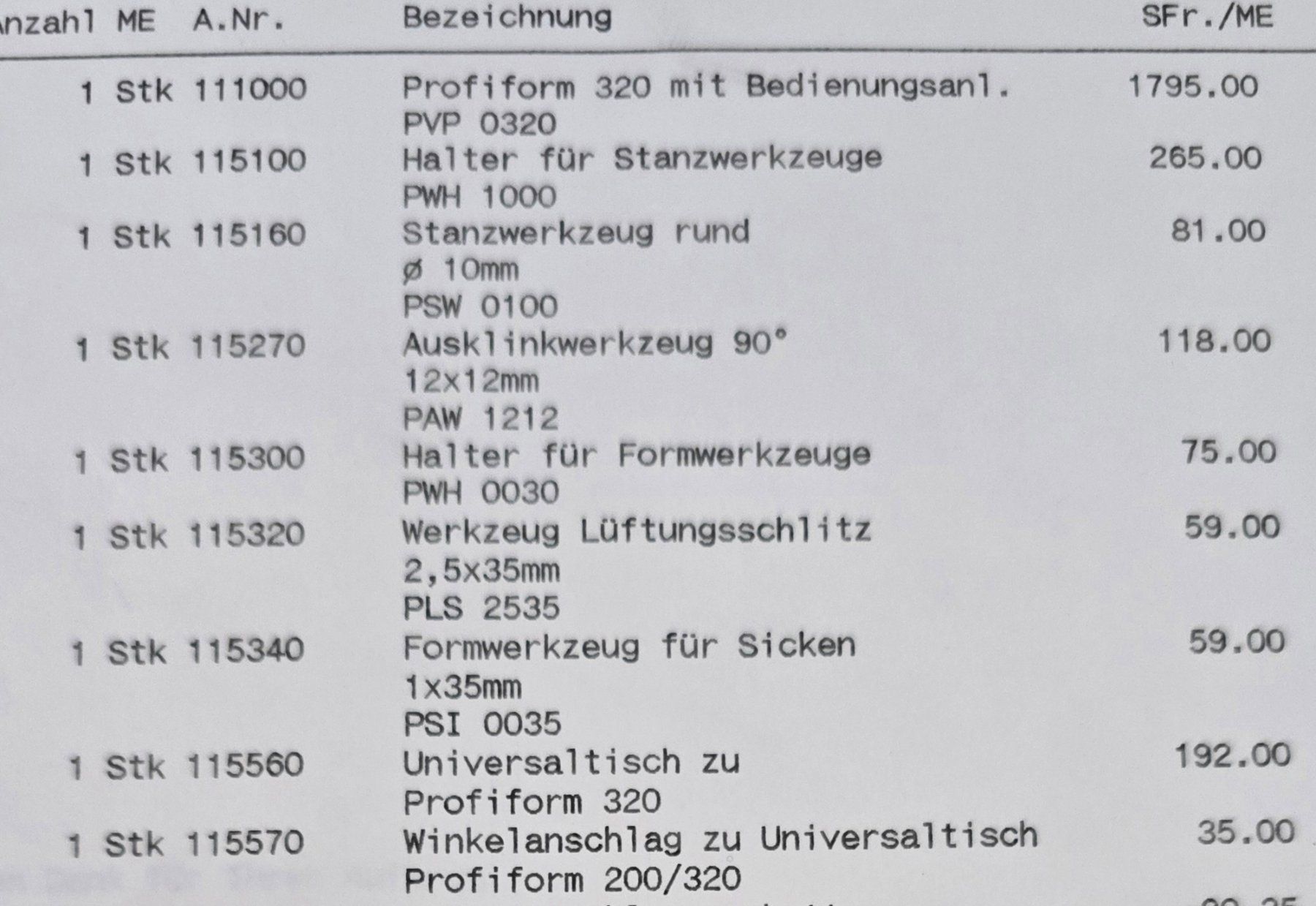 Tutte le macchine: Profiform Blechbearbeitungsmaschine 320 (Modellbau) – Nuovo (secondo la descrizione) da Thalwil venduto da ed71 1