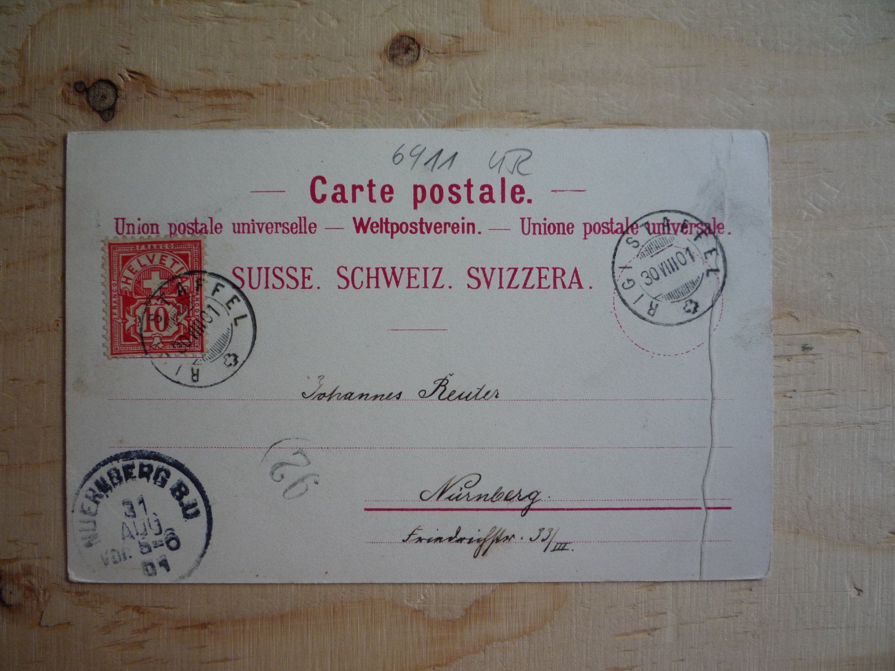 Cartoline postali: Gruss vom Rigi, Litho, 30.VIII.01 – Usato da Rieden SG venduto da Brockehuesli 2