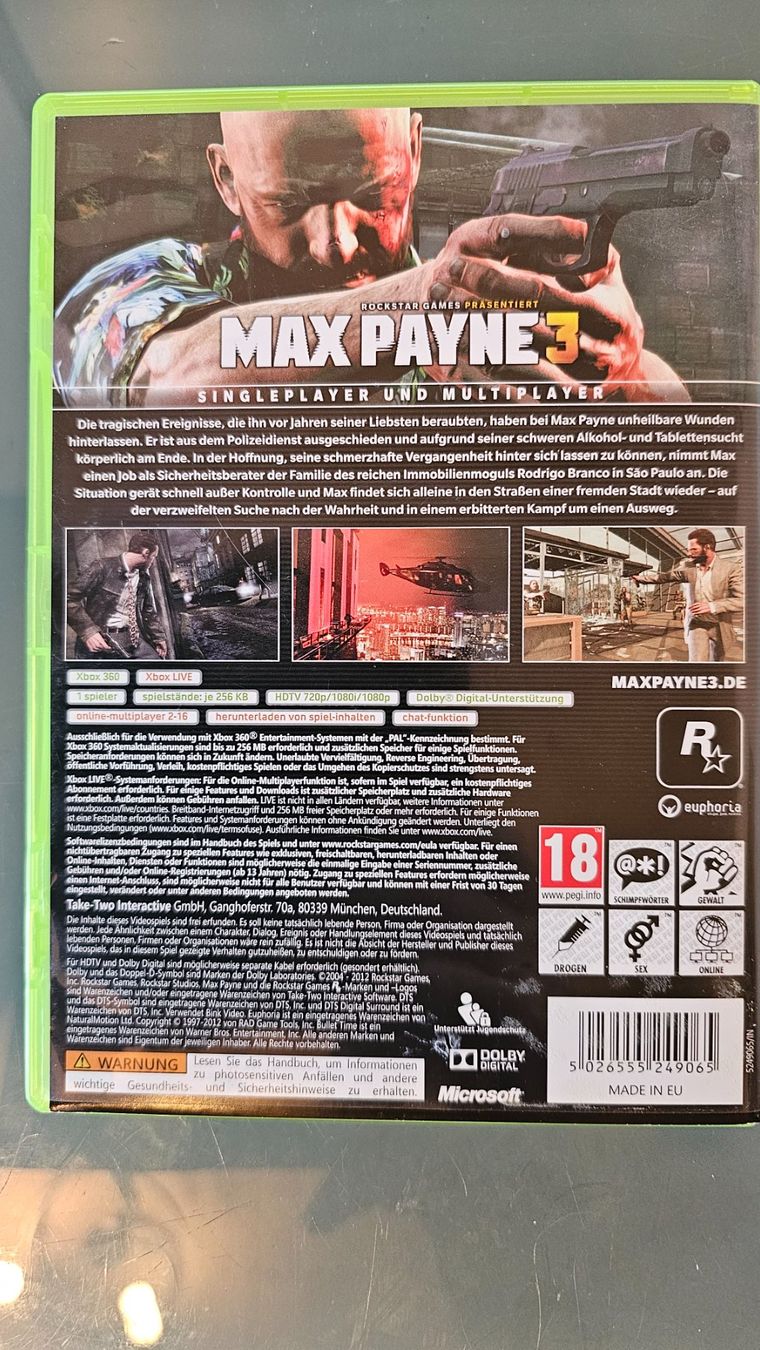 Spiele: MAX PAYNE 3 Xbox 360 Game Top Zustand – Gebraucht aus Koppigen von Kellerfundsachen 2